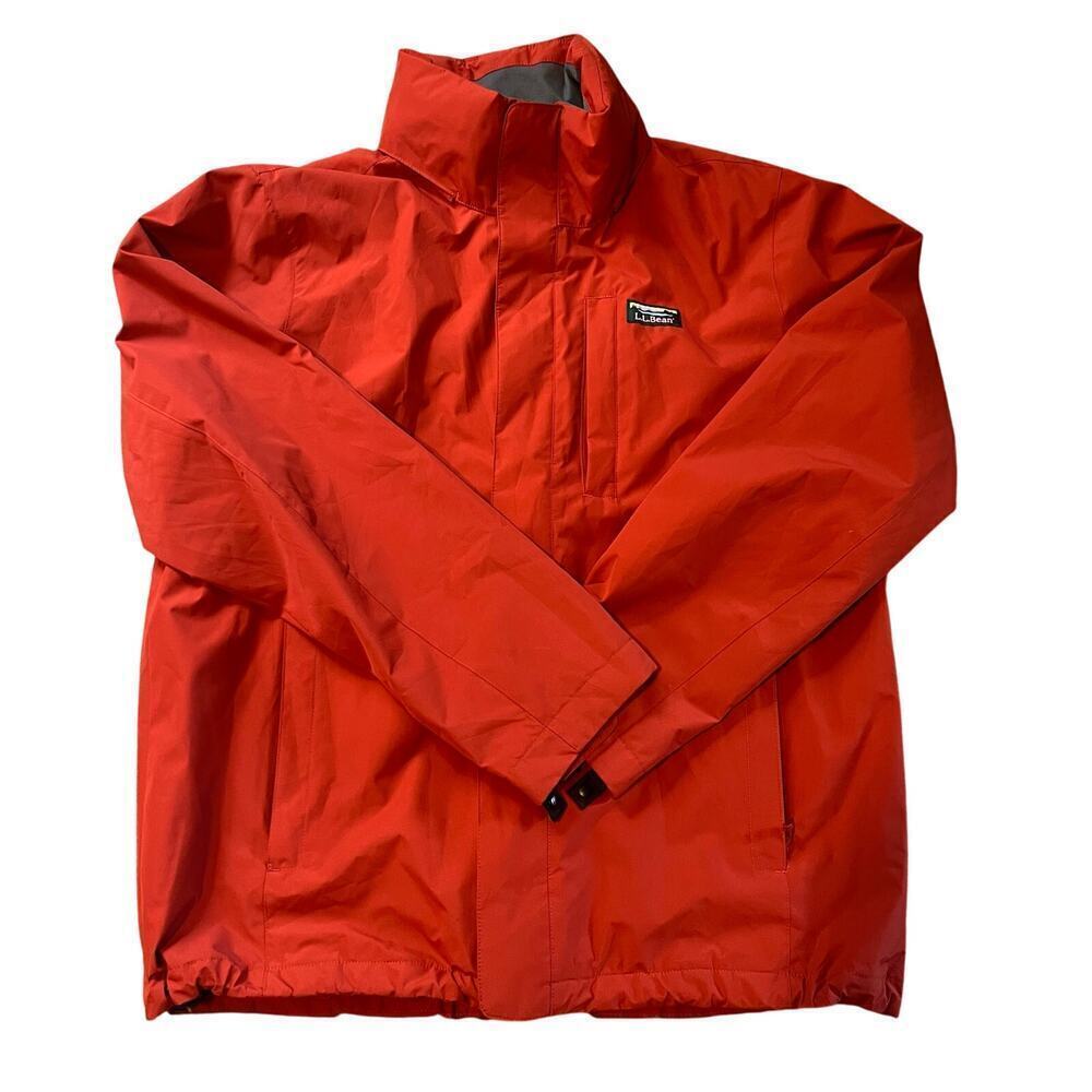 L.L. Bean Men's Orange Zip Up Jacket. Hidden Hood at Neck. Size Large